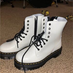 Brand New Dr. Martens White Leather Platform Jadon Boot with Black Laces